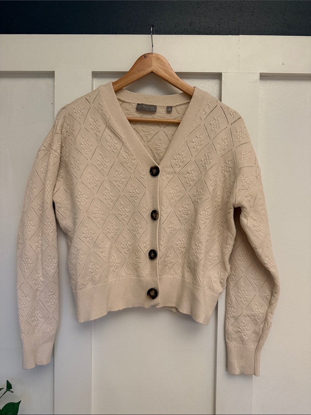 Cyrus Cream Diamond-Pattern Button-Front Cardigan